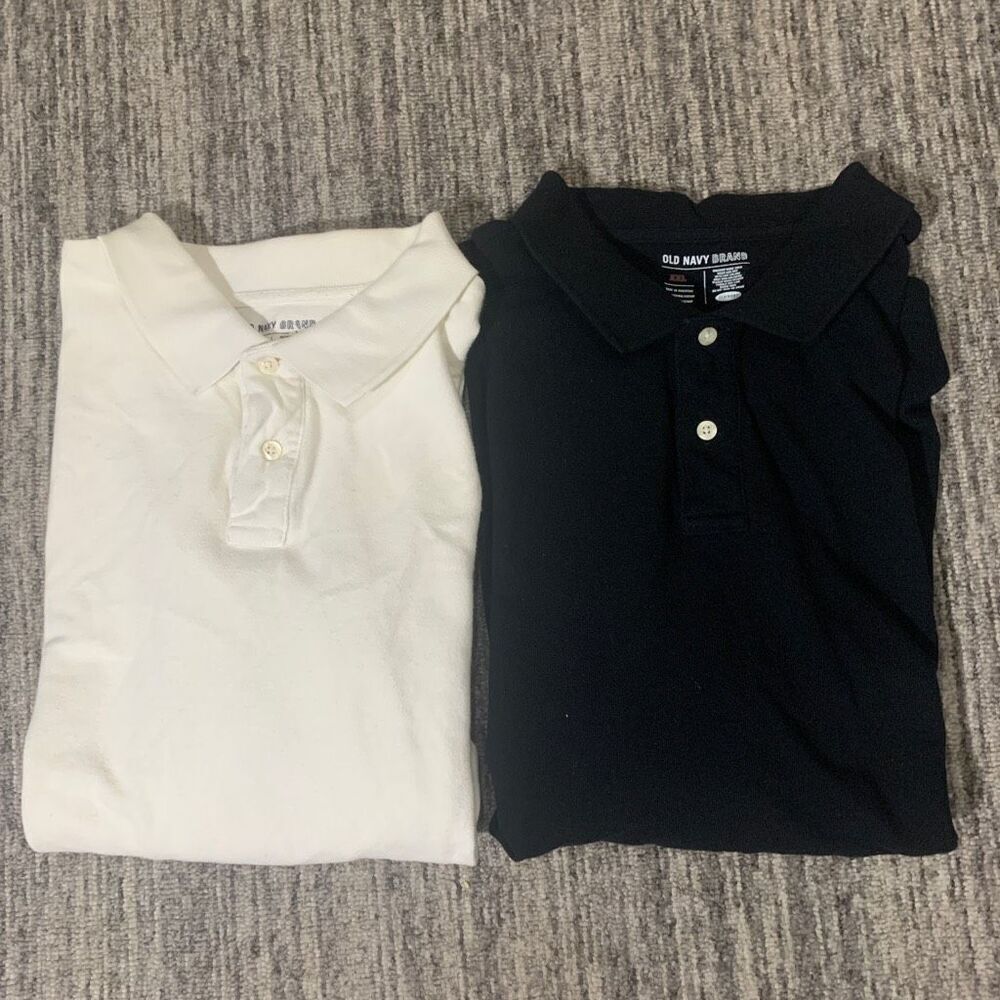Lot of 2 Old Navy Mens XXL Polo Shirts Black‎ White Short Sleeves 100% Cotton